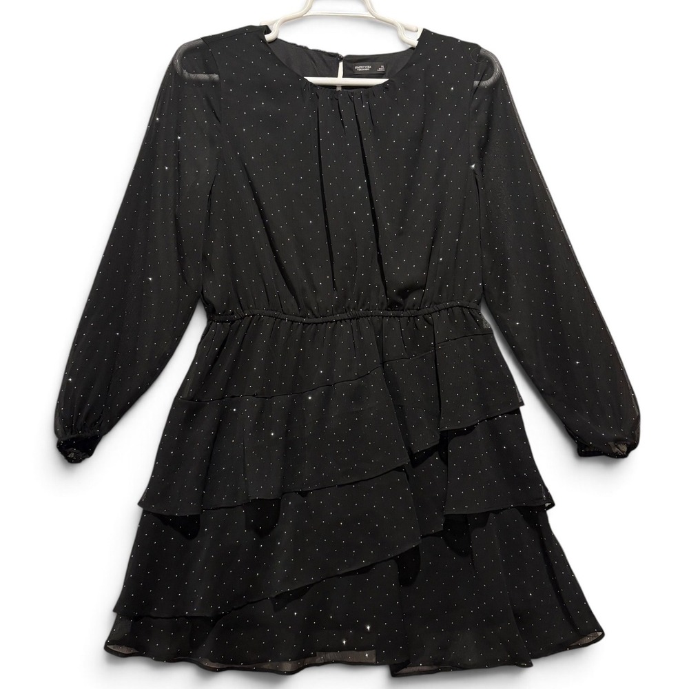 Simply Vera Vera Wang Black Rhinestone Tiered Ruffle Chiffon Mini Dress XL